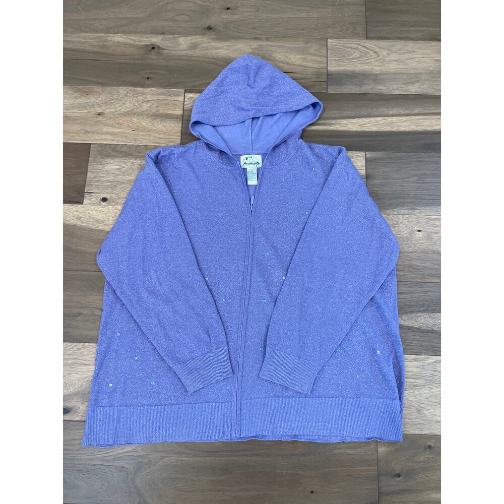 The Quacker Factory Purple Sequin Detail Zip‑Up Hoodie – Size 3X
